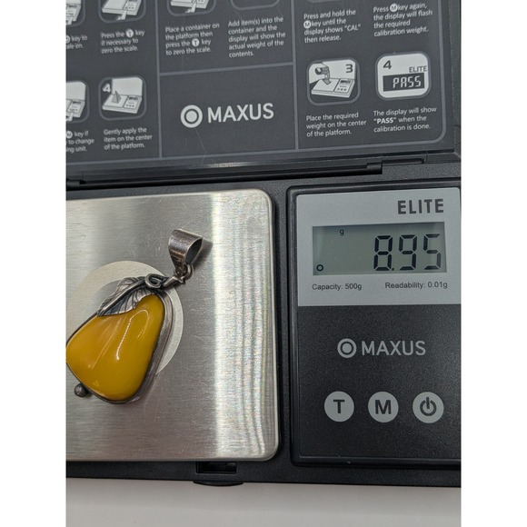 Art Nouveau Sterling Silver Butterscotch Egg Yolk Amber Pendant Leaf Pear Shaped - Picture 13 of 13